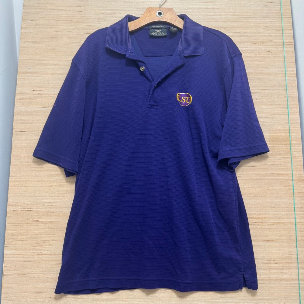 Antigua LSU Tigers Mens Purple Performance Polo Shirt Size M Ribbed Texture NCAA